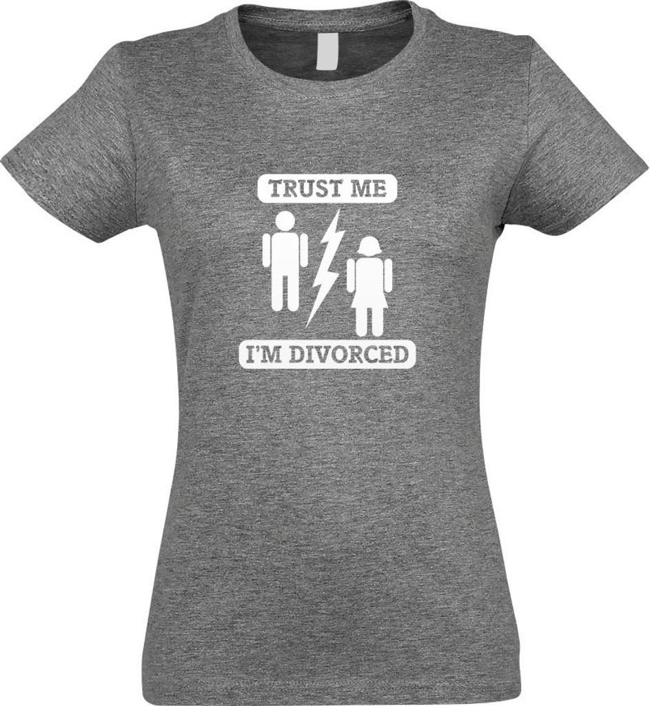 Kiwistar - T-Shirt tailliert - Damen - Graumeliert - Trust me, im Divorced - mit Motiv Bedruckt - Funshirt Design - Sport - Freizeit - Damen - L
