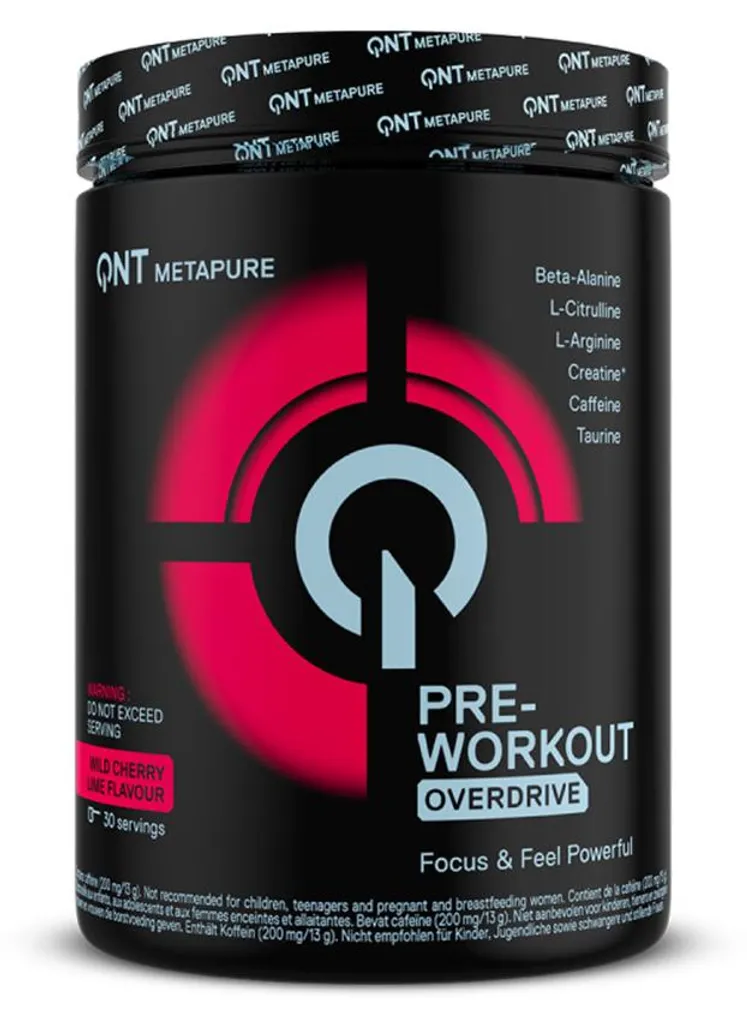 Pre Workout Overdrive QNT 390g - Formule Énergie et Pump Cherry Lime
