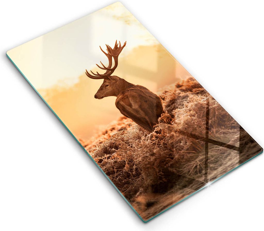 Glasschneideplatte - Herdabdeckplatte - 30x52 cm - Schneidebrett - Spritzschutz - Hirsch im Feld