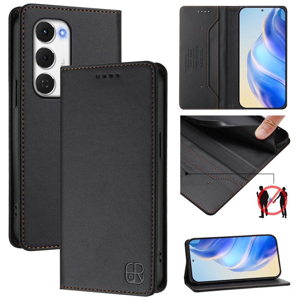 Lederhülle für Tecno Spark 40 Pro+ Hülle Flip Brieftasche Kartenfächern Ständer Schutzhülle Schwarz