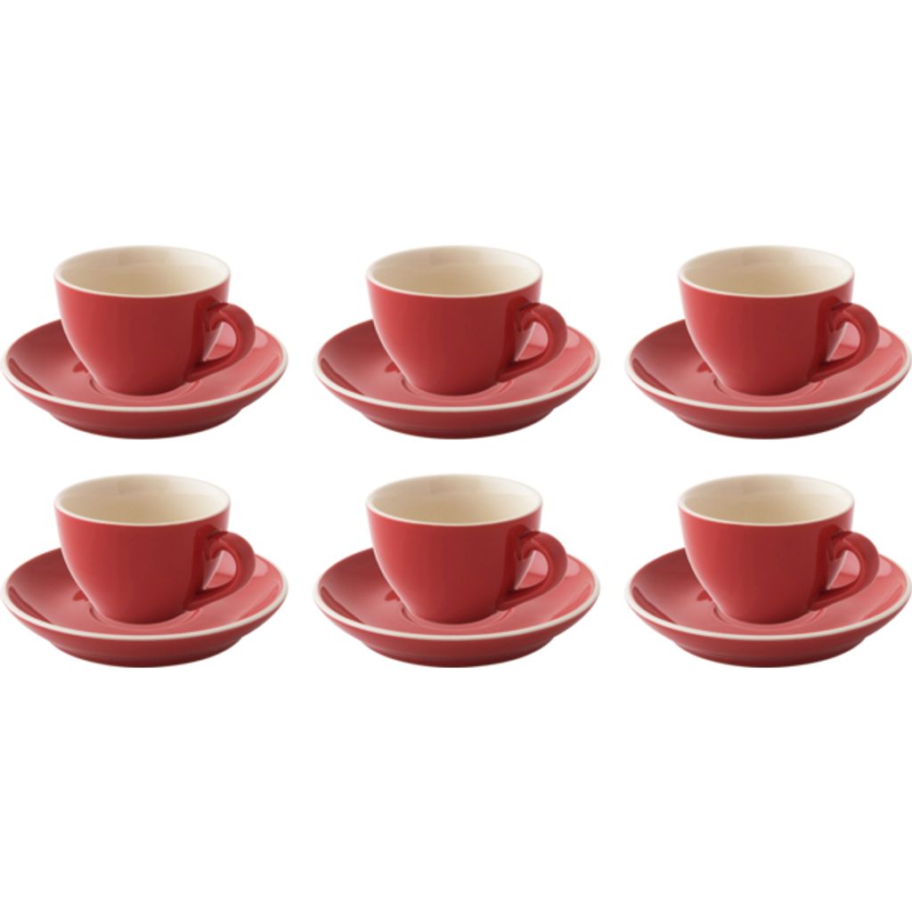 Palmer Colors Cappuccinotasse mit Untertasse, 18 cl, rot Porzellan, spülmaschinen- und mikrowellenfest, 6 Stück