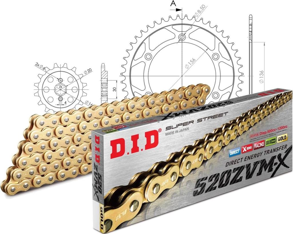 Kit Stahl passend für Husqvarna SM125 00-13 13-46-112 DID520ZVM-X(G&G) Endlos