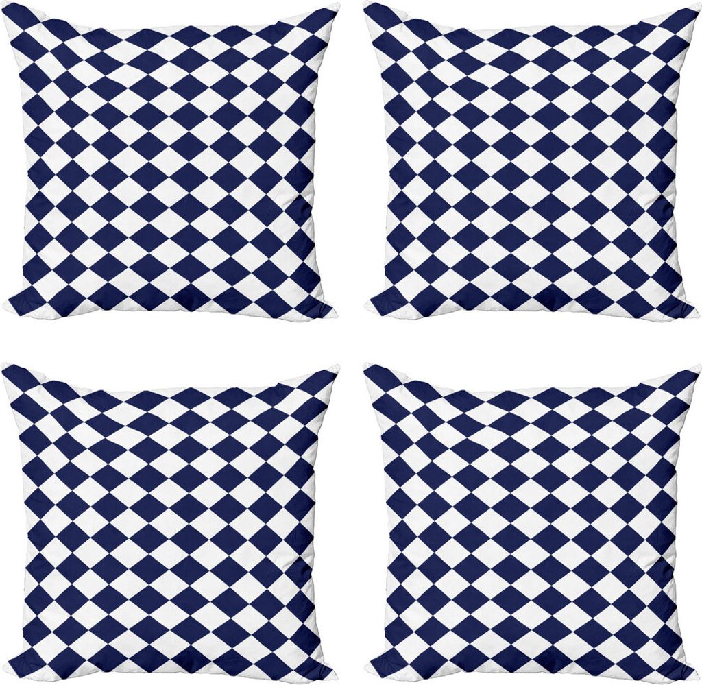 ABAKUHAUS Blau Kissenbezug Set (4 Stück), Old Home Tile Inspired, Moderner Doppelseitiger Digitaldruck, 40 cm x 40 cm, Marine-Blau und Weiß
