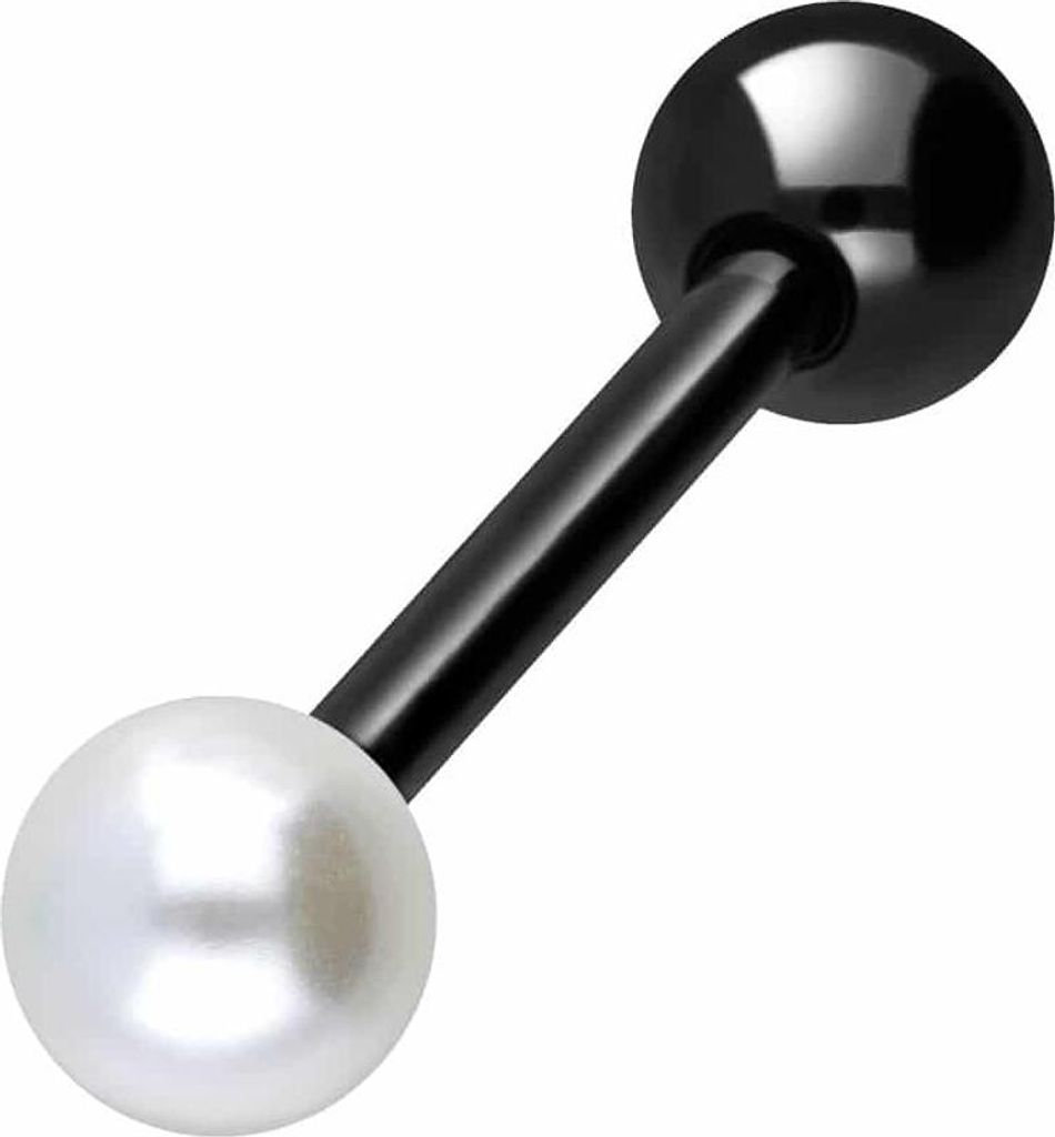 Zungenpiercing, Intim-Piercing Chirurgenstahl Barbell SYNTHETISCHE PERLE + CHIRURGENSTAHL-KUGEL Schwarz Stablänge: 14mm