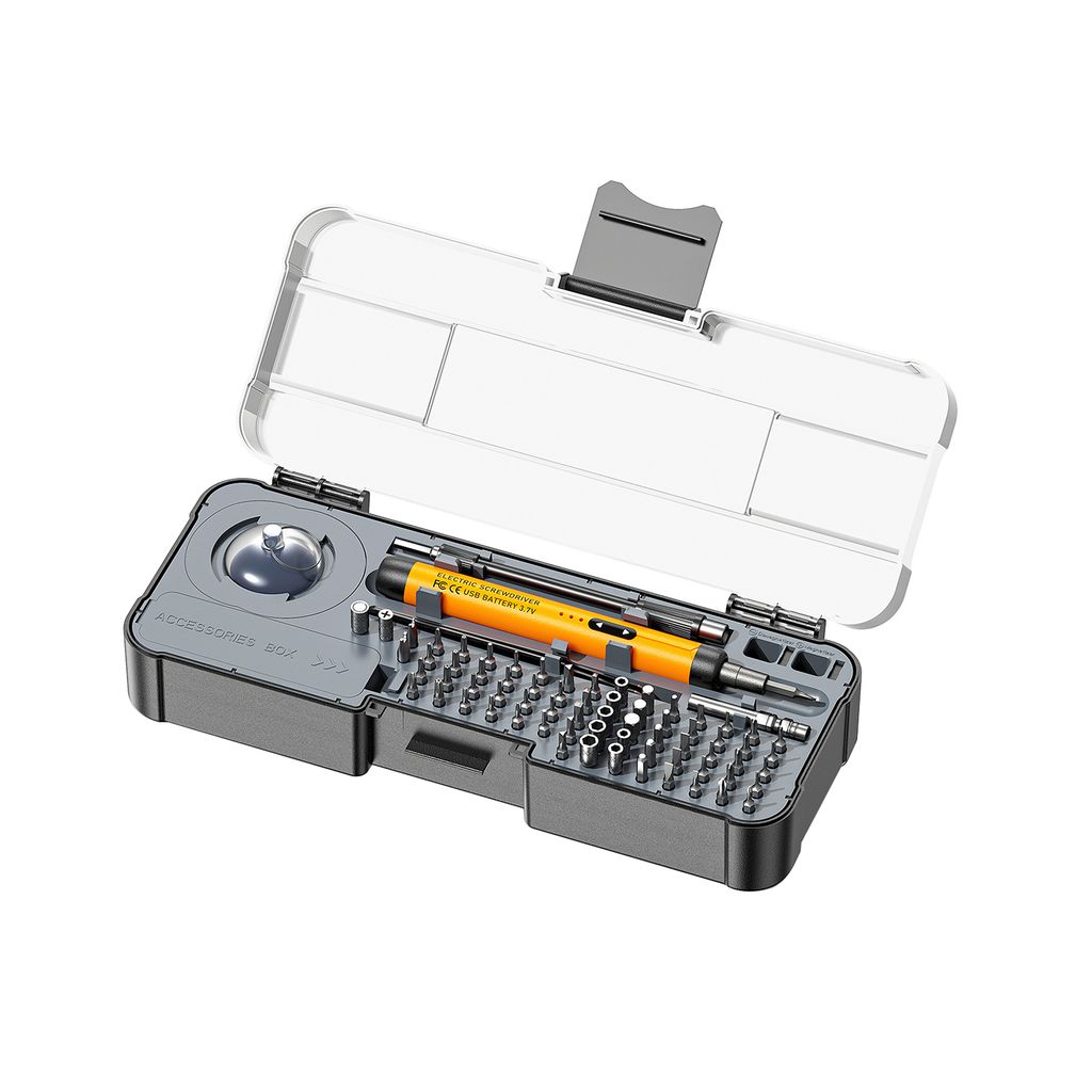 Mittelgroß Orange Akku-Schraubendreher-Set, mit 68 Präzisionsbits Elektroschraubendreher-Satz, für Telefon, Laptop, Kamera, Uhr, Computer, RC-Dr...