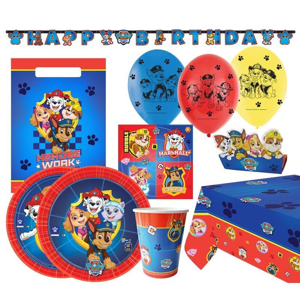 Paw Patrol Partyset 56-teilig, Teller 23 cm, Becher 250 ml, Servietten 33x33 cm