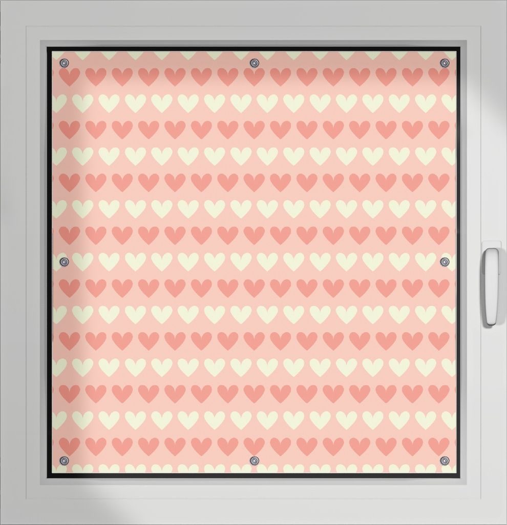 Wallario Lichtschutzbild, Dekorativer Sichtschutz Sonnenschutz 96 x 100 cm mit Motiv: Muster Herzen in beige und rot - Verdunklung ohne Bohren