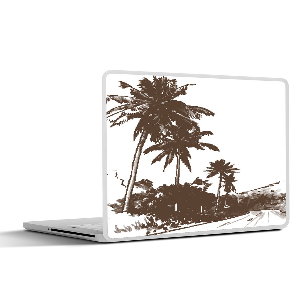 MuchoWow Laptop Aufkleber Sticker Cover Strand - Palme - Schwarz - Weiß 31x22.5 cm - Laptop-Deko