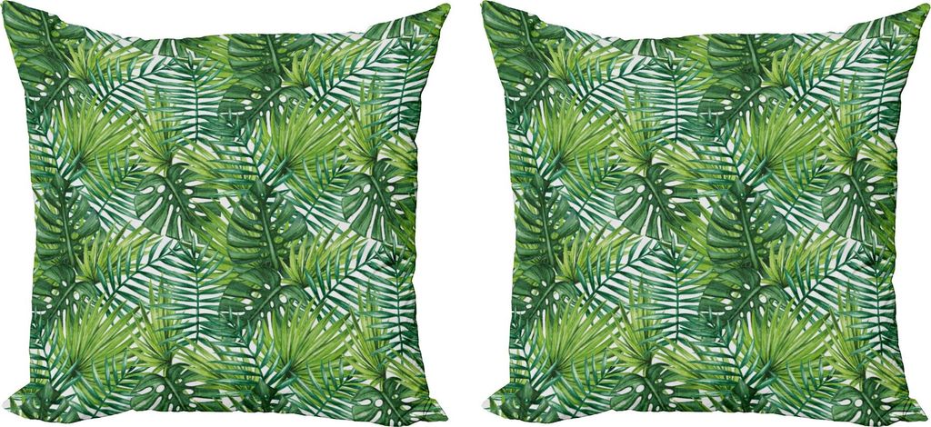 ABAKUHAUS Blatt Kissenbezug Set (2Stück), Tropische exotische Bananen-Wald-Palme verlässt Aquarell-Entwurfs-Bild, 40 x 40 cm, Hellgrün Dunkelgrün