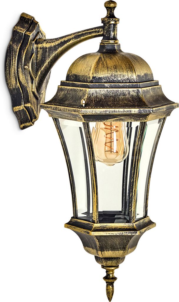 Forlimpopoli Wandlampe abwärts in antikem Look aus Metall/Glas in Braun-Gold/Klar