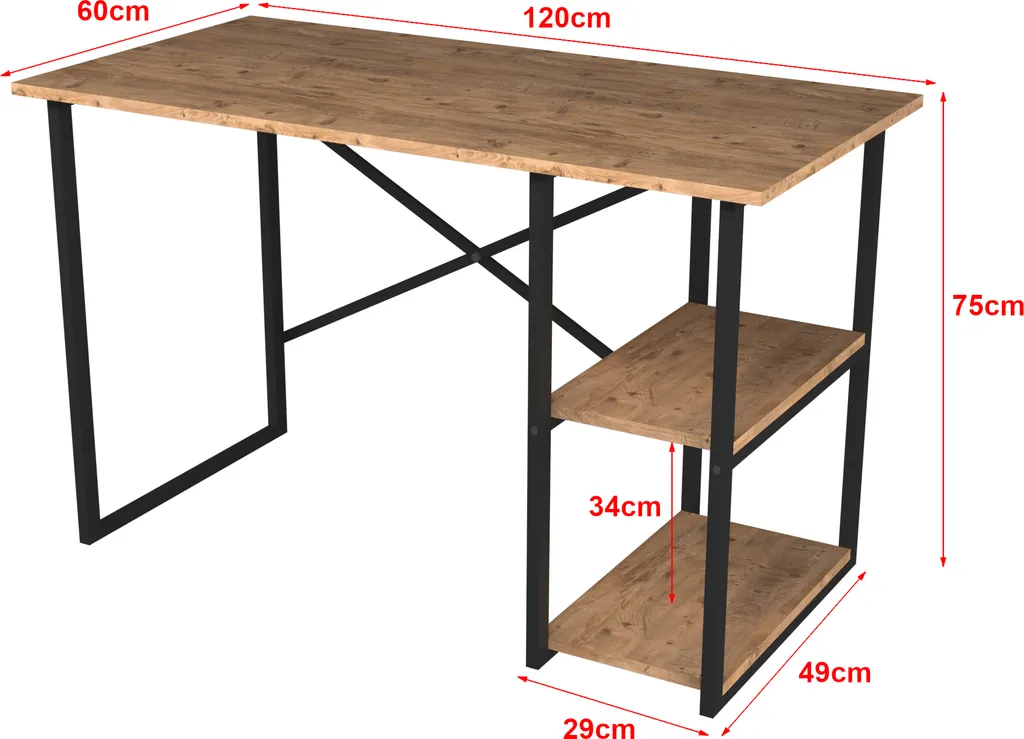 Bureau Nittedal aspect chêne avec étagère intégrée et structure métal