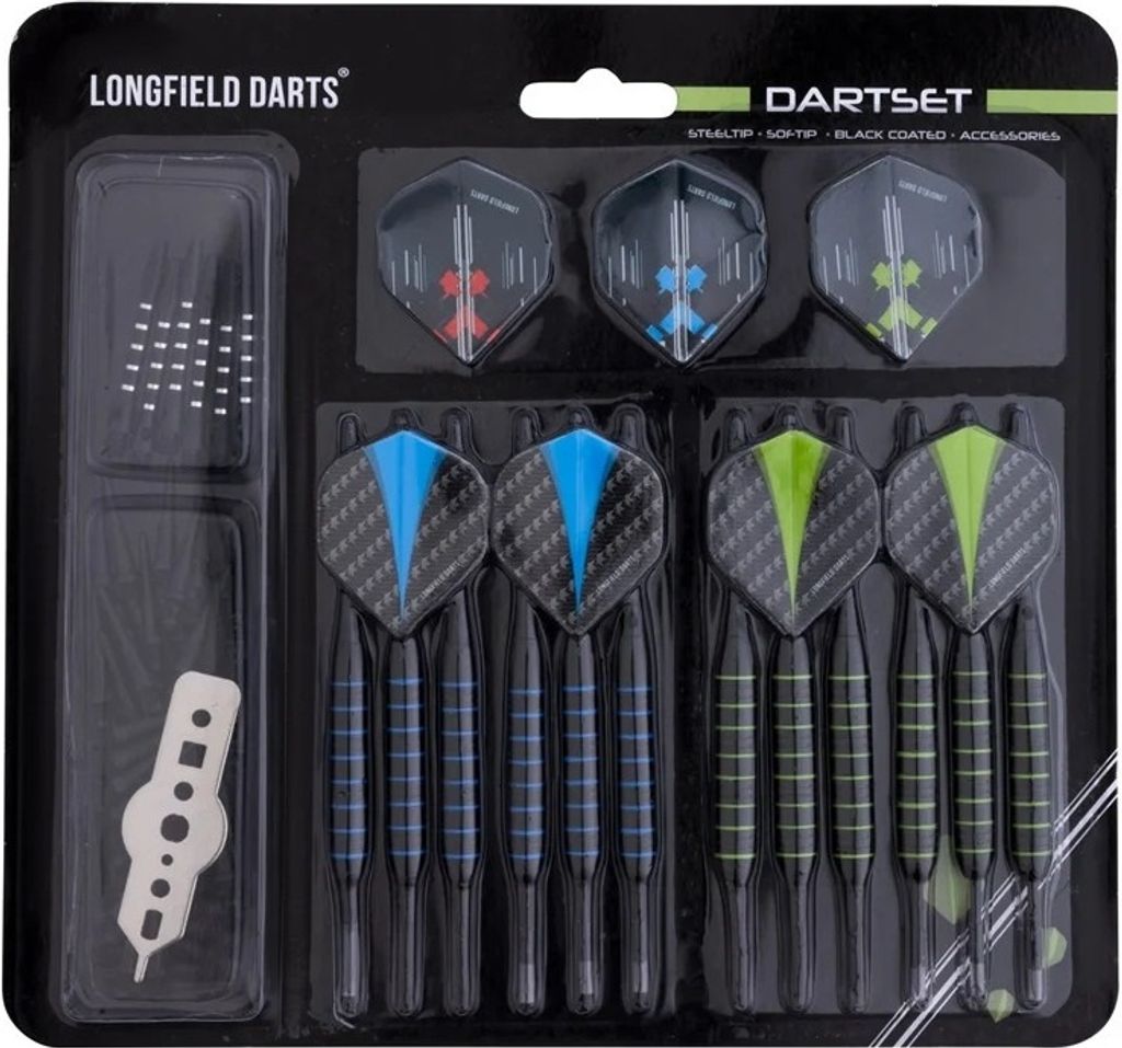 Longfield Steel/Soft Tip Dart Set mit 12 Pfeilen und Produktbild 