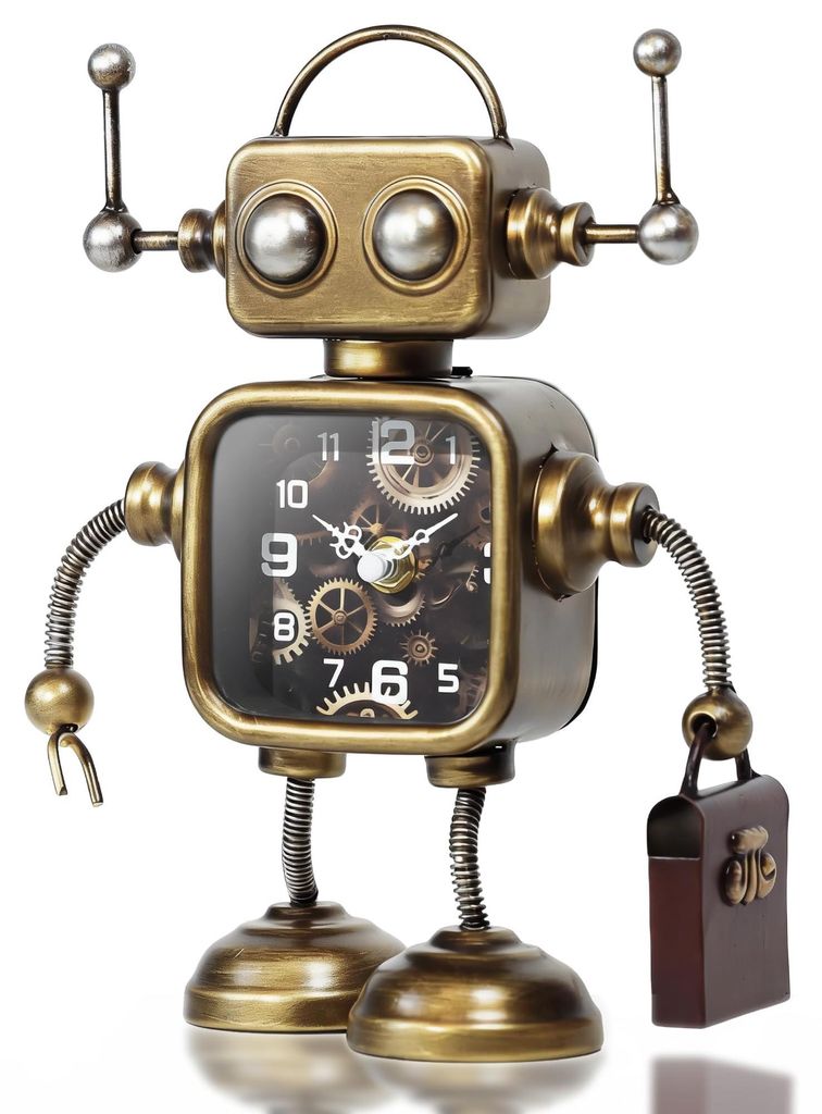 Handgefertigte Roboter-Tischuhr aus Eisen, Steampunk-Stil, 19x9x25,5 cm