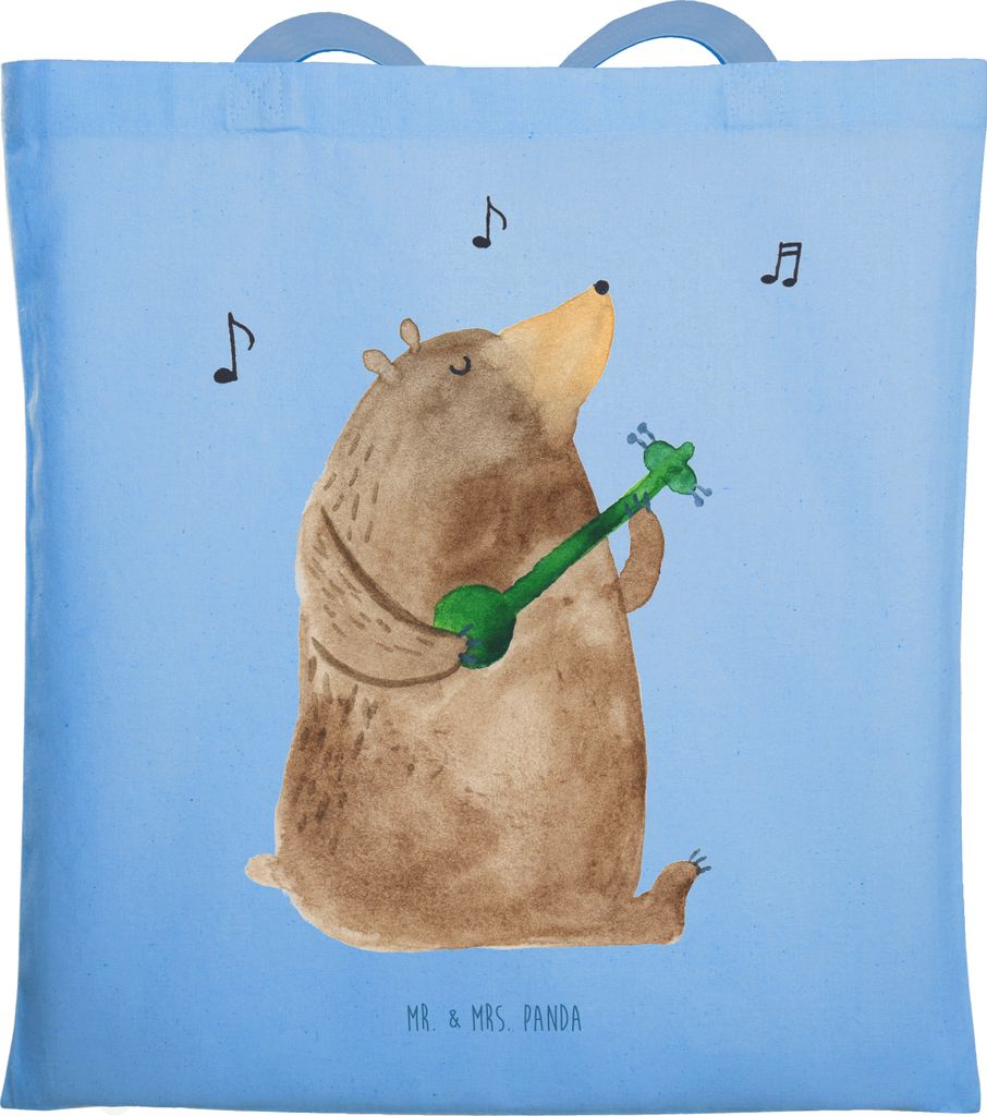 Mr. & Mrs. Panda Schultasche Bär Gitarre - Sky Blue - Geschenk, Jutetasche, Tote Bag, Laptoptasche, Tasche, Teddy, Jutebeutel
