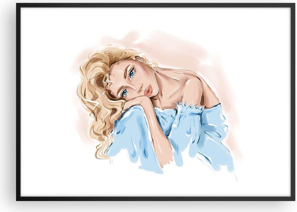 Gerahmtes Poster - Schwarzer Rahmen - Nachdenklich Frau Blond - 100x70 cm - Wand Bild - Wanddeko - Wandbilder - Kunstposter - Wandposter - Bilderra...