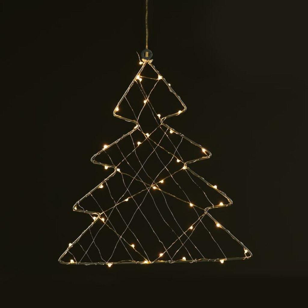 ACA Beleuchteter 1D-Metall-Hängebaum, 40 Mini-LEDs, 220–240 V, warmweiß, IP44, 28,5 x 29,5 cm, 3 m transparentes Stromkabel X064014250