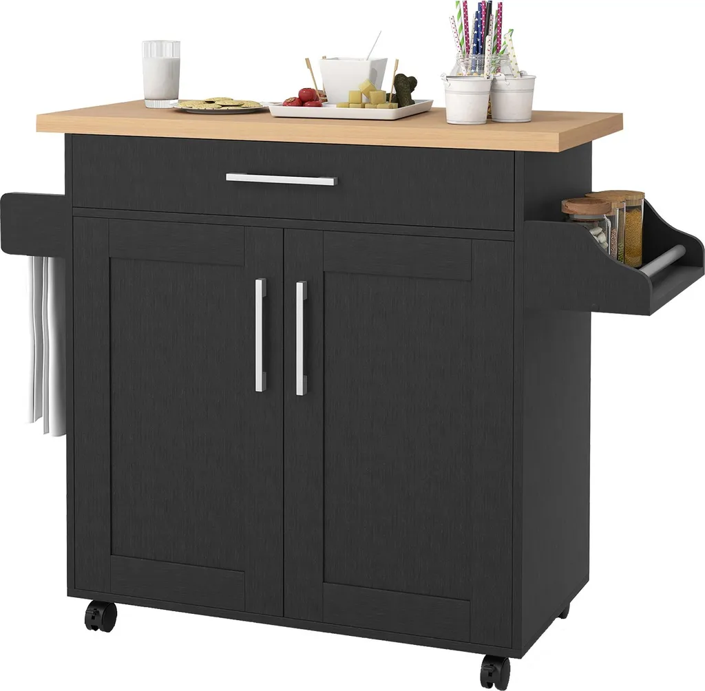 Mobile Cucina COSTWAY Nero: Carrello Servizio con Ripiano Regolabile