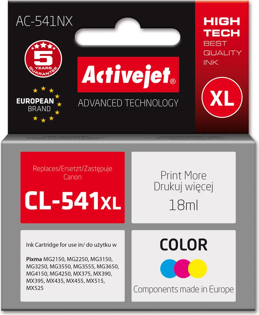 Encre de Couleur AC-541NX Compatible Canon CL-541XL Haute Capacité 18ml