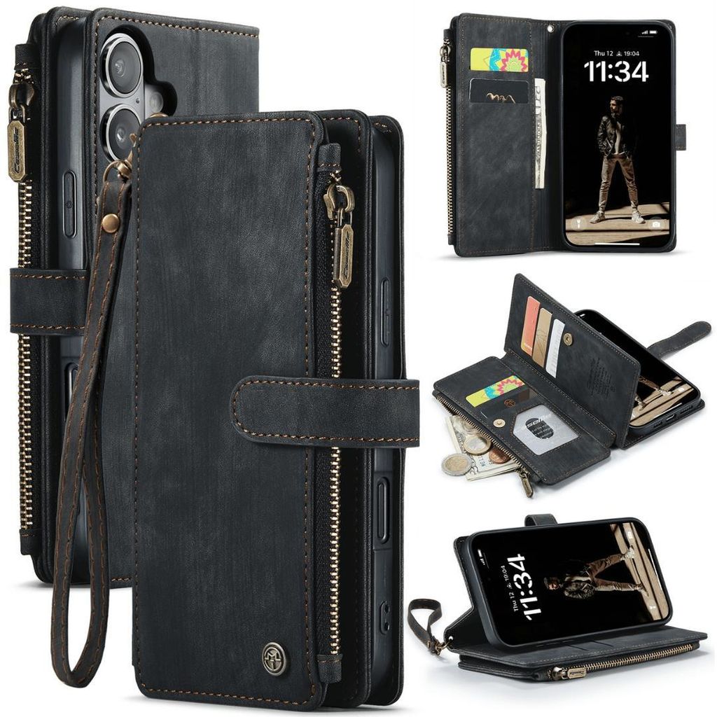 Schutzhülle für iPhone 16 Pro Max Klapphülle Fliphülle Tasche Zipper Cover Case Geldbörse