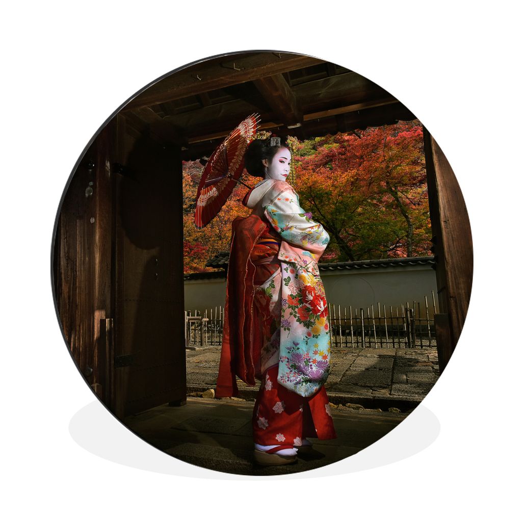 MuchoWow Aluminium Wandkreis Geisha in Gion in Japan Ø 30 cm Wanddeko Modern Wohnzimmer - Wand Bild - Wohnzimmer - Runde Bilder - Alubilder - Ku...