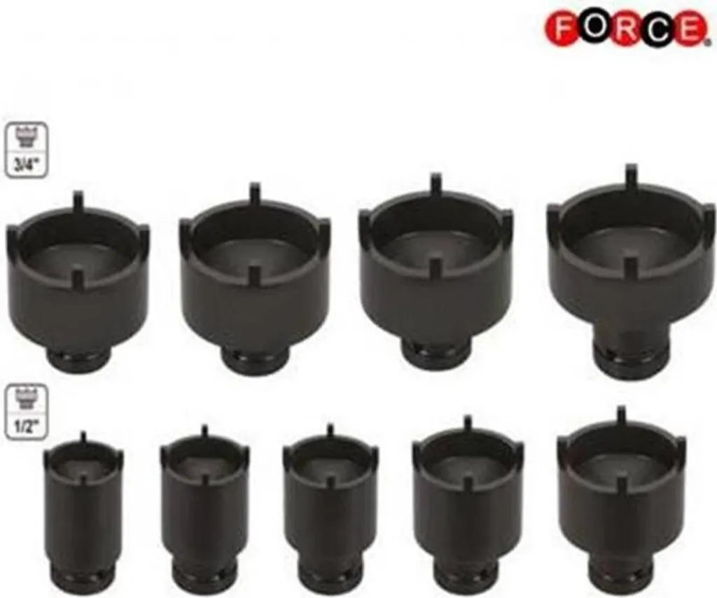 Coffret douilles KM 9pcs 1/2-3/4 - Empreinte écrous à encoches