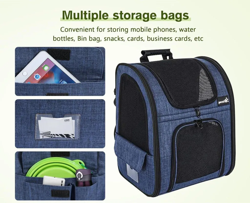 Sac à dos pour chat extensible bleu pliable supportant jusqu'à 8kg - 8