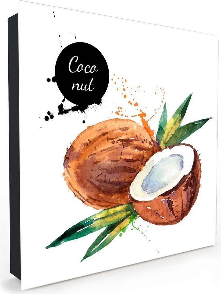 Nachbildung-Schlüsselkasten, Magnetpinnwand und Memoboard mit Glasfront Motiv Aquarell mit Kokosnuss