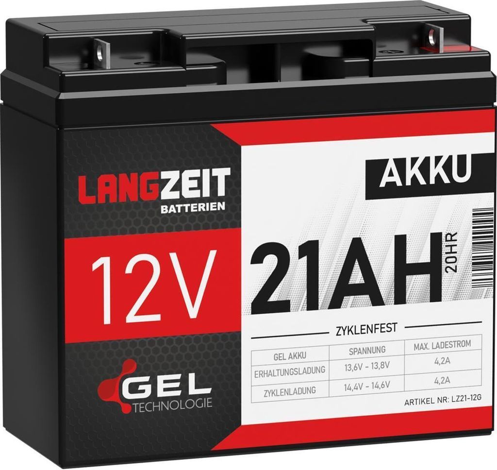 Langzeit Gel Akku 21Ah 12V Batterie ersetzt 20Ah 17Ah 18Ah 19Ah