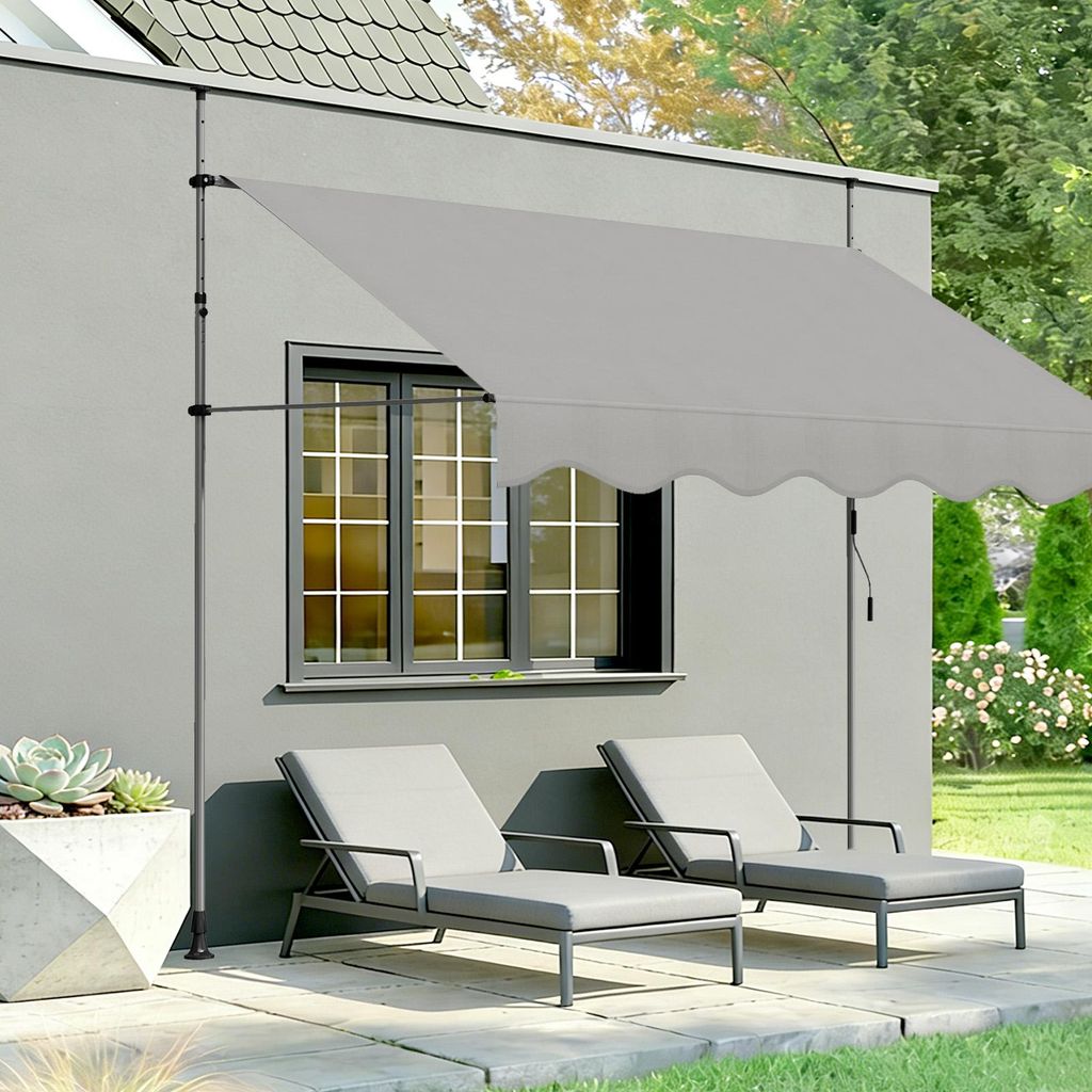 2.5x1.2m Klemmmarkise Markise Balkon ohne Bohren,Manuell einziehbare Markise mit Handkurbel, UV-beständig Balkonmarkise höhenverstellbar für Ter...