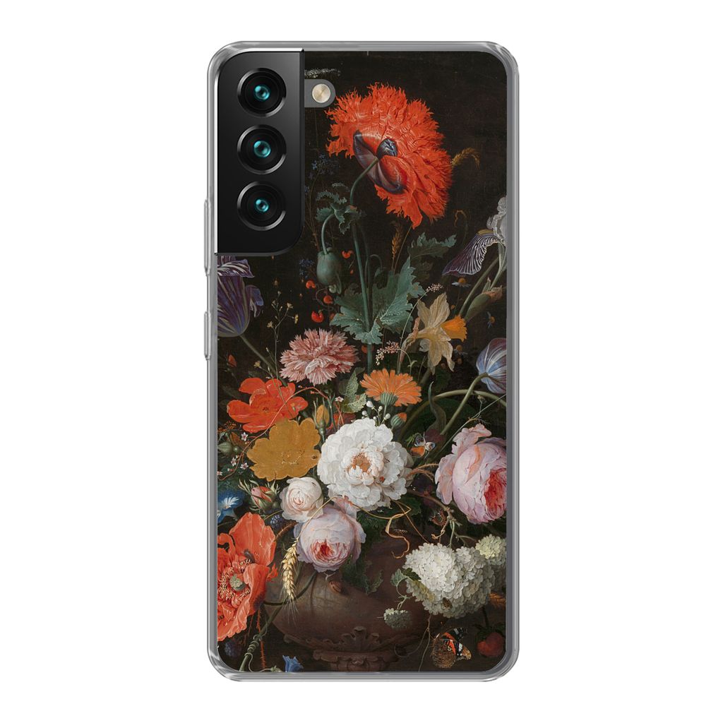 MuchoWow Handyhülle Schutzhülle Hülle für Samsung Galaxy S22 Plus Stilleben mit Blumen und einer Uhr - Gemälde von Abraham Mignon Silikon So...