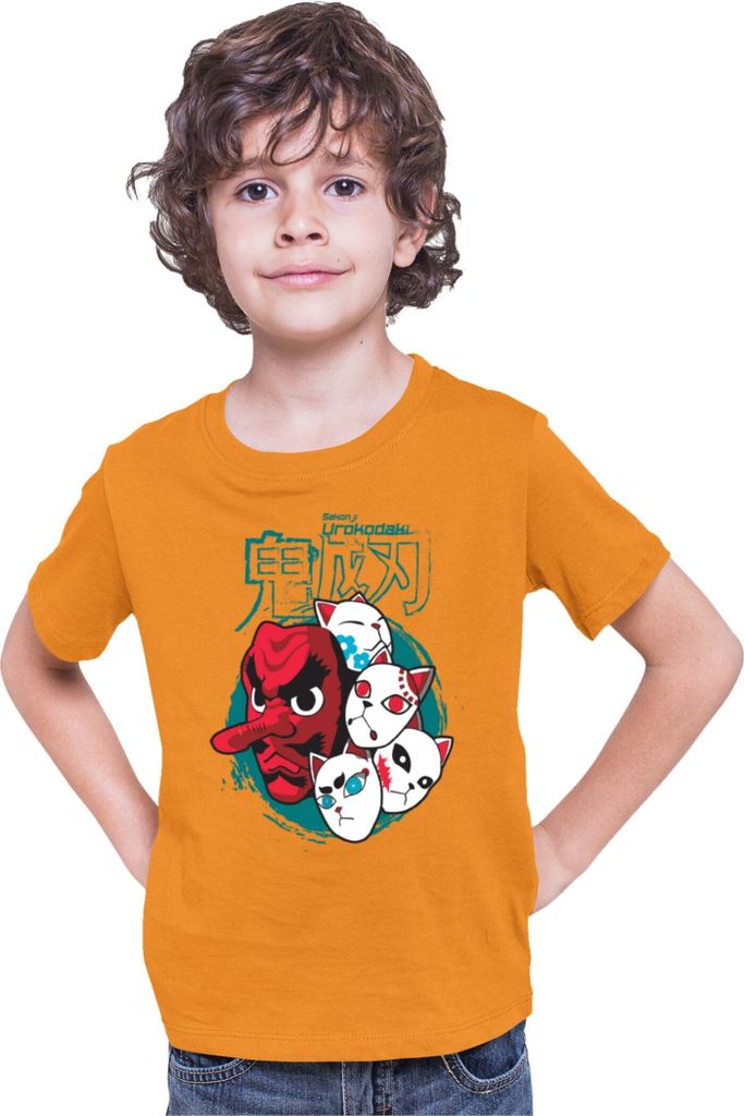 Kinder T-Shirt Demon Anime Slayer Kimetsu No Yaiba Mask 002, 3-4 Jahr - 104 / Orange