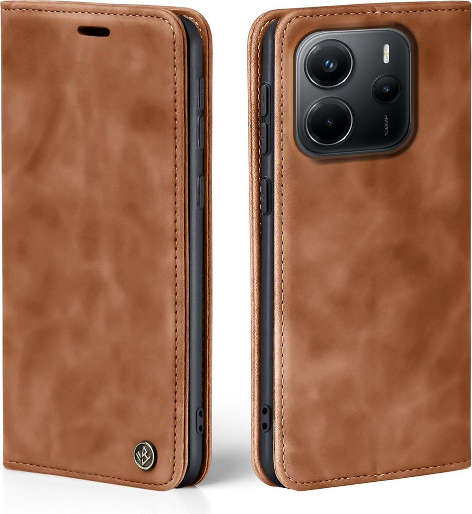 Handy Hülle für Xiaomi Redmi Note 14 Klapphülle Bookcase Flip Cover Handy Tasche Etui Farbe: Hellbraun