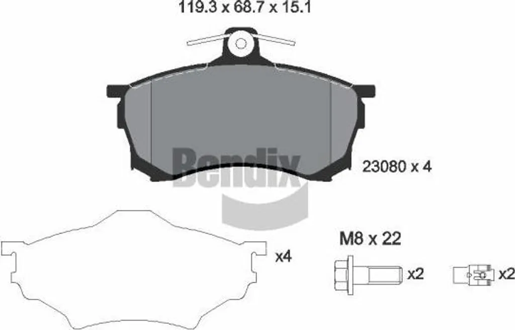 Plaquettes de frein Bendix BPD1912 et DBP511116 pour Mitsubishi Carisma