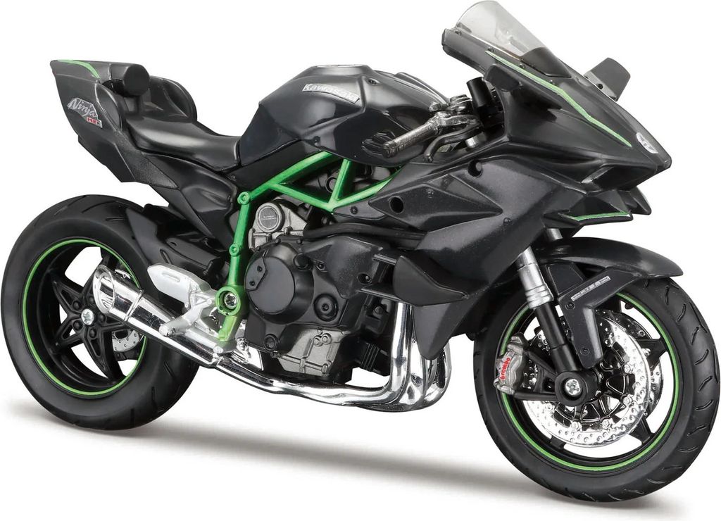 Maisto Kawasaki Ninja H2 R 1:12 Modell auf Sockel mit Produktbild 