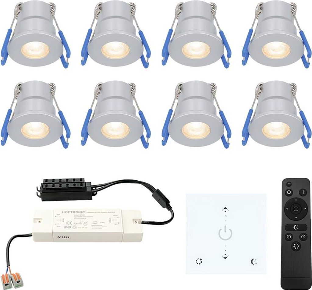 hoftronic Milano Mini LED Einbaustrahler 3W 200lm 2700K IP65 Edelstahl 8er Set