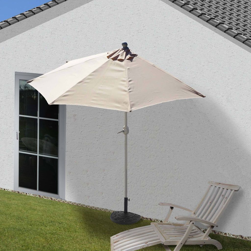 Sonnenschirm halbrund Lorca, Halbschirm Balkonschirm, UV 50+ Polyester/Alu 3kg 270cm creme mit Ständer