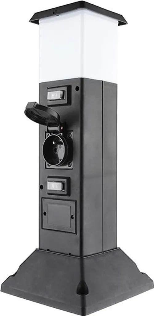 Potelet LED Solight noir avec prises étanches IP44 et diffuseur prisme