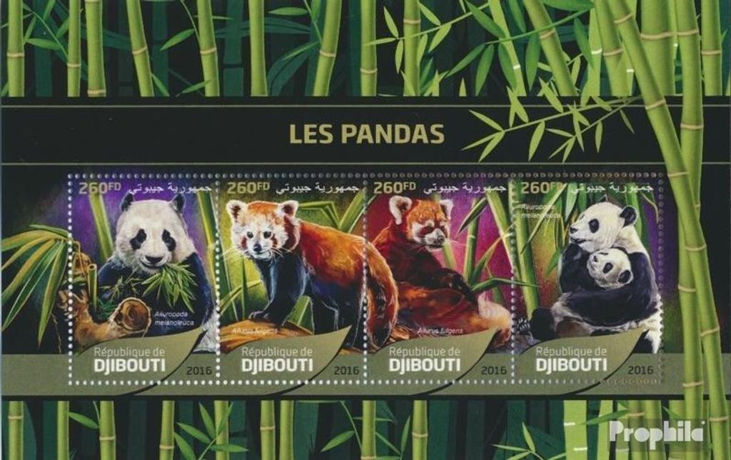 Briefmarken Dschibuti 2016 Mi 1294-1297 Kleinbogen (kompl. Ausg.) postfrisch Pandas