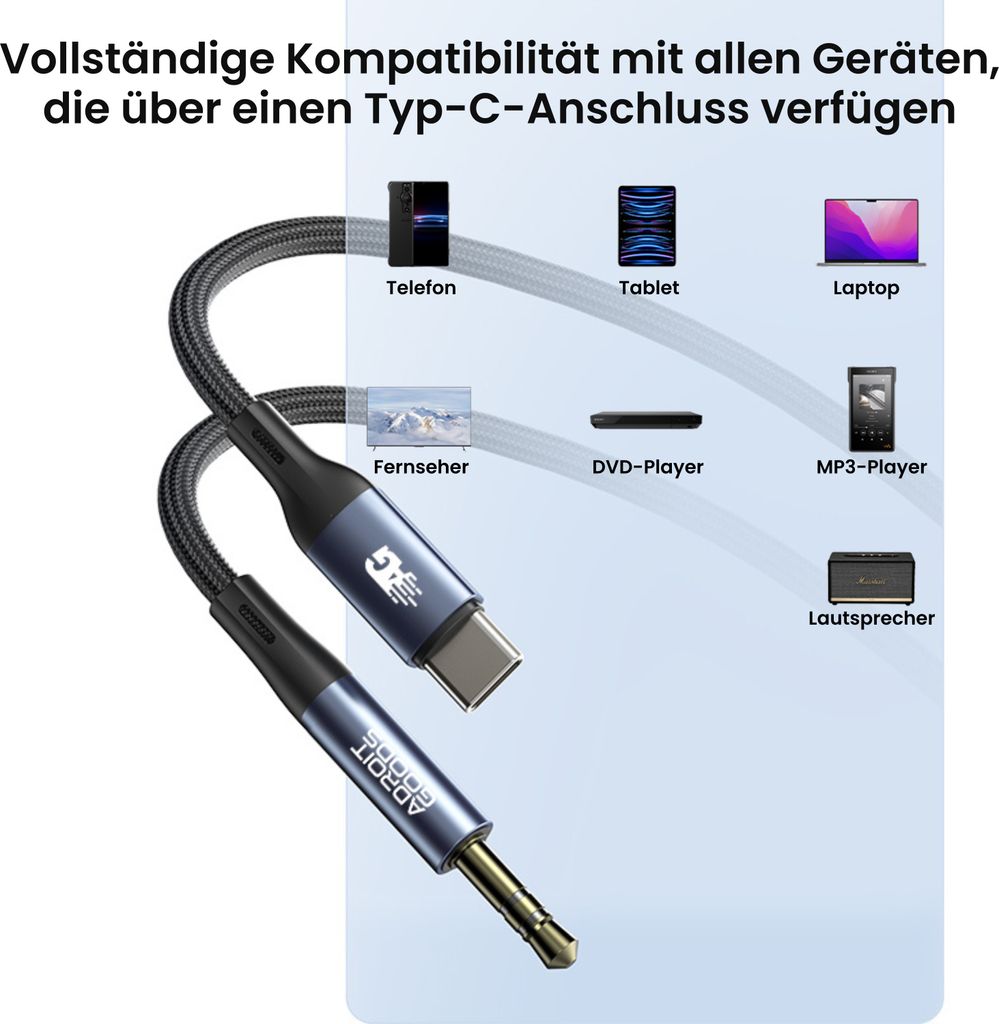 AdroitGoods USB-C auf Klinke Audio Aux Kabel - 150cm - Produktbild 8