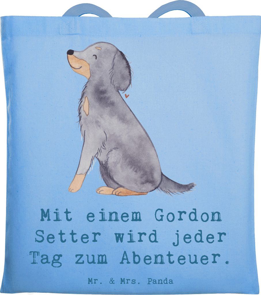 Mr. & Mrs. Panda Stoffbeutel Gordon Setter Abenteuer - Sky Blue - Geschenk, energiegeladen, Hunderassen Pflege, Spaß, Tote Bag, Hunderasse, Vielfa...