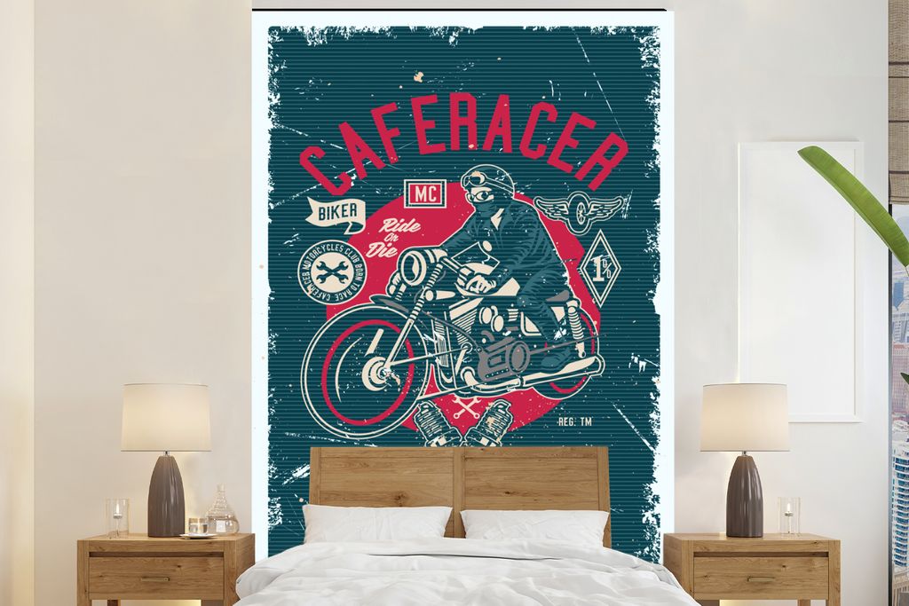 MuchoWow Fototapete für Wohnzimmer oder Schlafzimmer Wandtapete Vinyl Motivtapete Mancave - Motor - Werkzeuge - Retro - 160x240 cm - Vinyltapete
