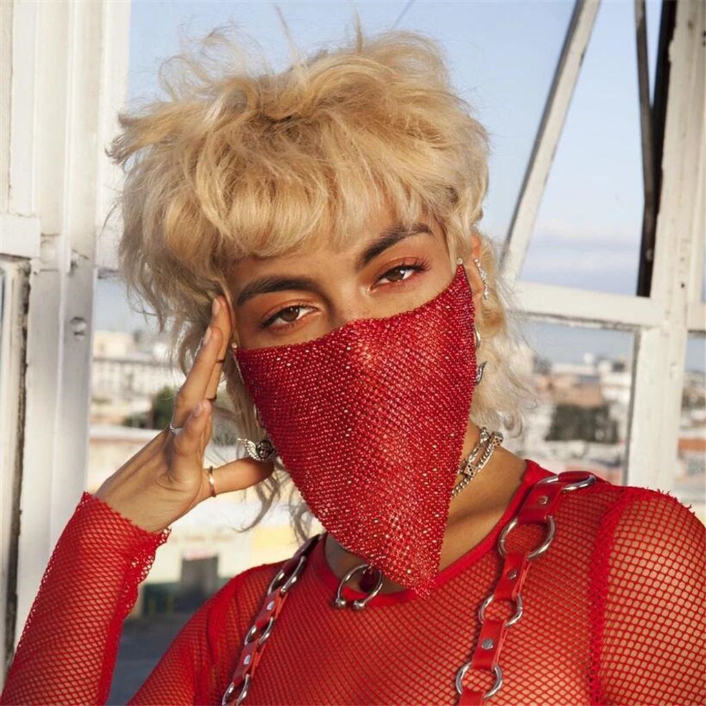 Wiederverwendbare sexy Strass-Gesichtsmaske für Frauen, Kristall-Rave-Nachtclub-Party(Rot)