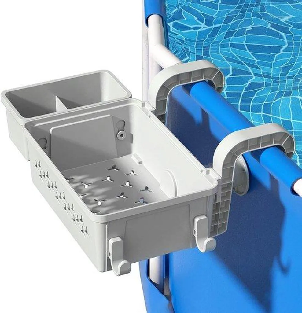 Panier de rangement suspendu pour piscine avec porte-gobelet gris - XL