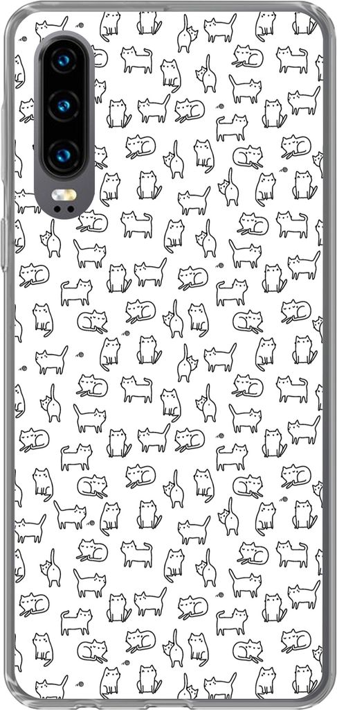 MuchoWow Handyhülle Schutzhülle Hülle für Telefoonhoesje Huawei P30 Mädchen - Katze - Muster - Mädchen - Kinder - Kinder Silikon Softcase H...