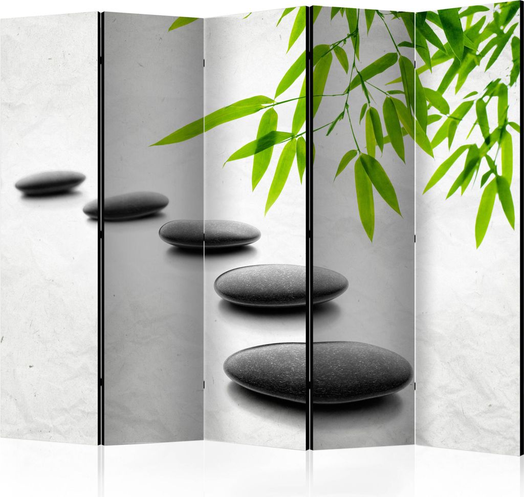 5-teiliger Doppelseitiger Vlies Paravent - Zen Stones II 225x172 cm Blumen b-B-0156-z-c