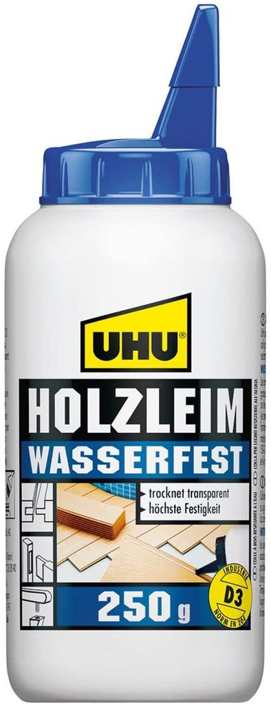 UHU Holzleim Wasserfest, Flüssigkeit, RoHS, REACH, CE, 1 Produktbild 