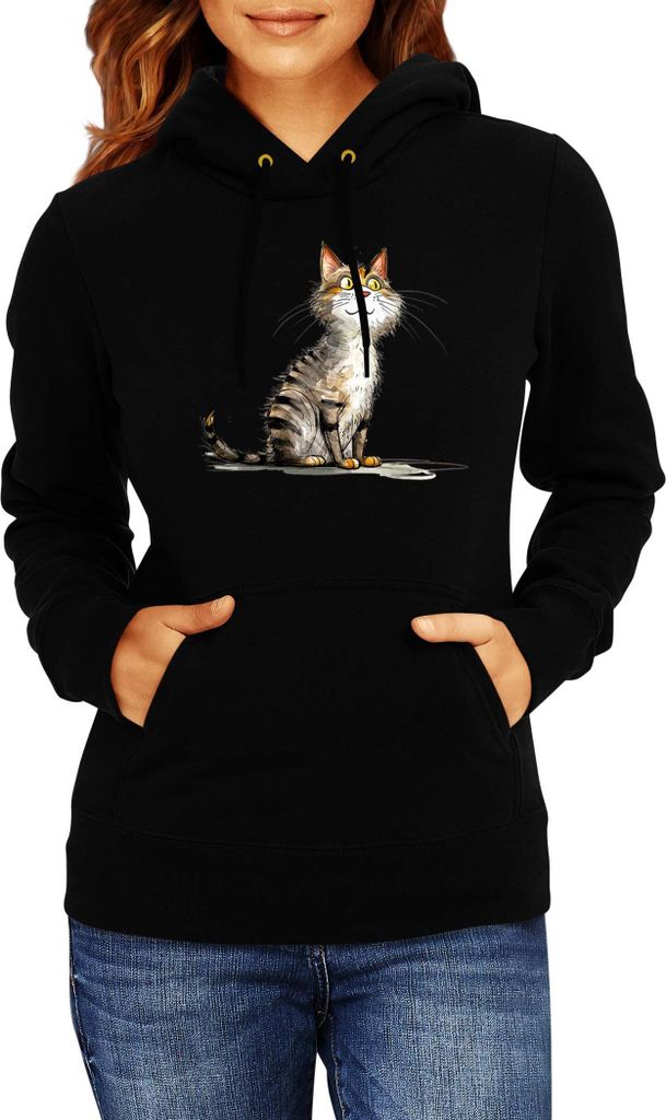 Damen Kapuzenpullover Funny Cats Breeds Cyprus Cat, Lady M / Schwarz