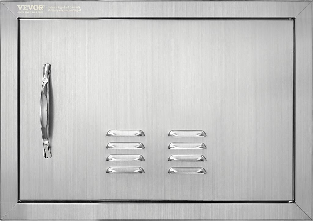 VEVOR Grill-Zugangstür, 508 x 356 mm, einzelne Außenküchentür, flächenbündig montierte Edelstahltür, vertikale Wandtür mit Griff und Lüftu...