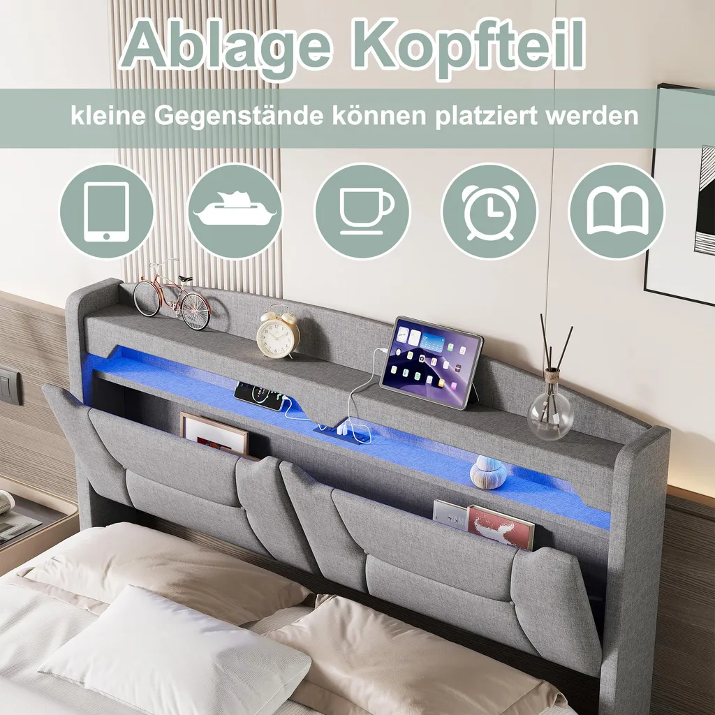 Lit adolescent 140x190 avec LED et prises de charge USB intégrées