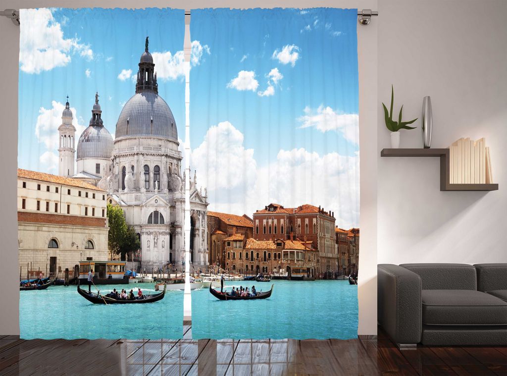 ABAKUHAUS europäisch Rustikaler Vorhang, Grand Canal Venedig, Wohnzimmer Universalband Gardinen mit Schlaufen und Haken, 280 x 225 cm, Blauer wei...